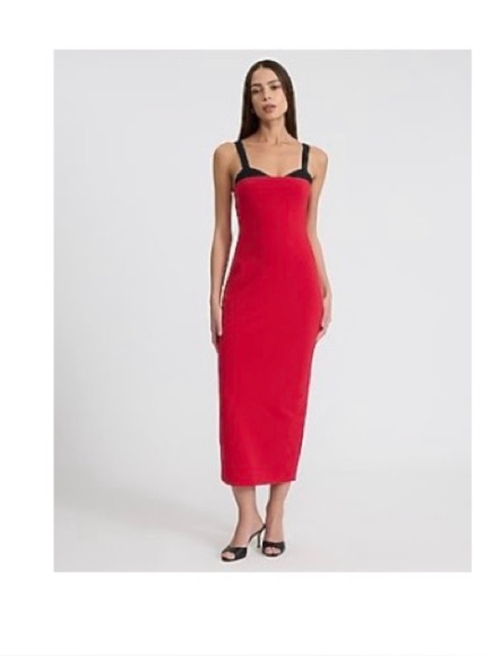 Express Red Strapless Bodycon Dress with Black Accents